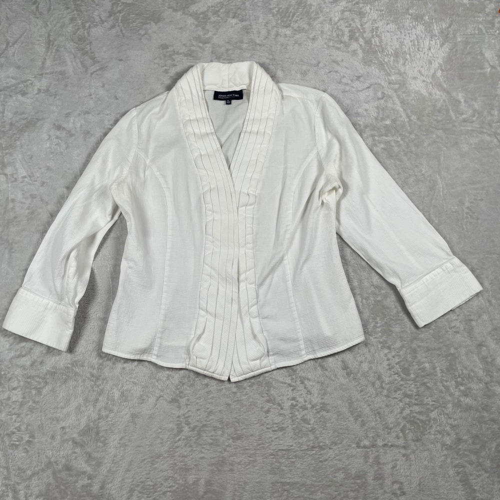 JONES NEW YORK SIGNATURE PETITE White Textured Waffle Knit Blazer Jacket PL